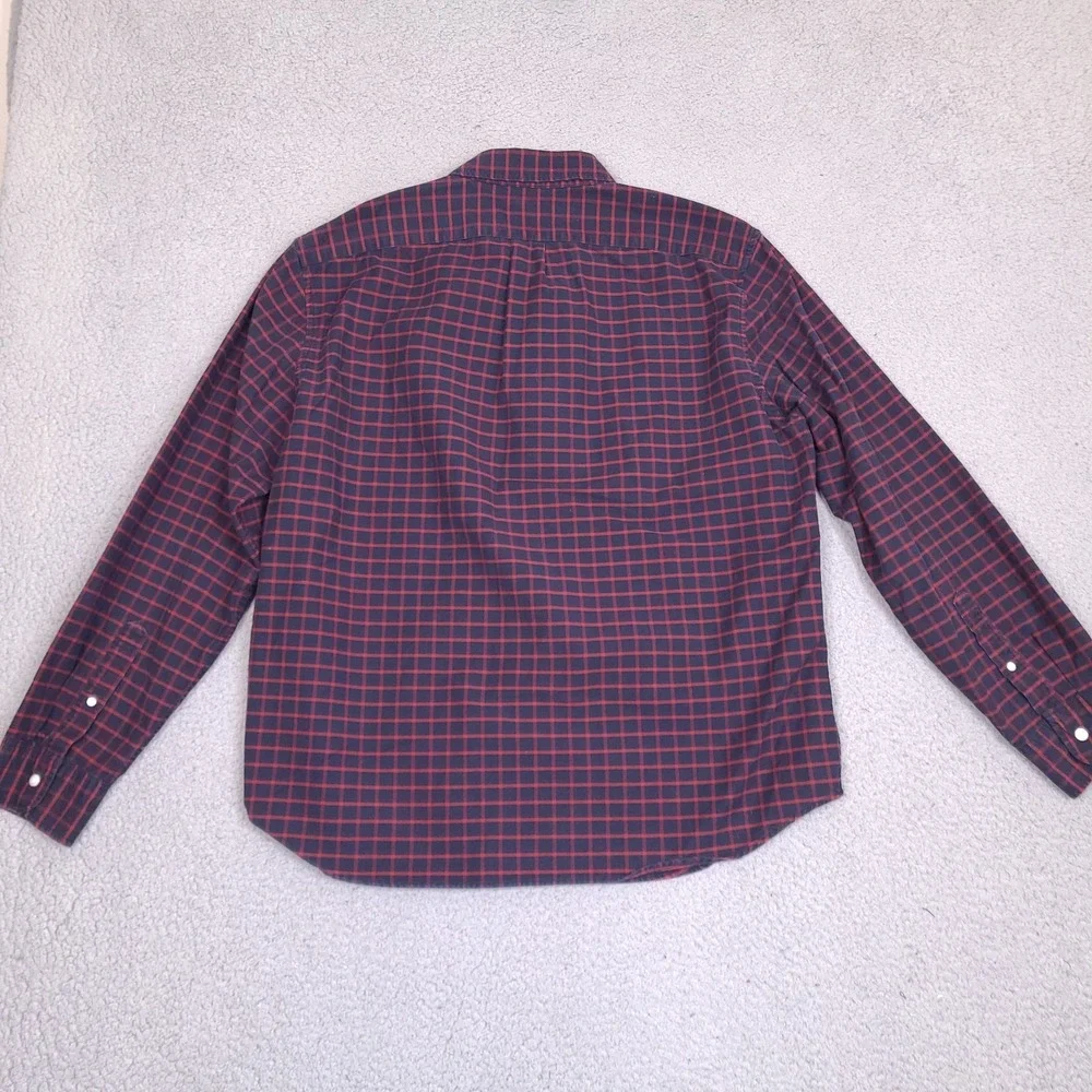 J.CREW Button-Up Shirt‎ XL Slim Untucked Fit American Pima Cotton Navy Blue Red
